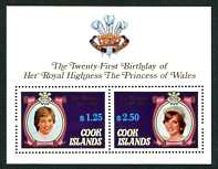 Princess Diana - 21st Birthday Mint Mini-Sheet of 2 Stamps Cook Islands, 1982
